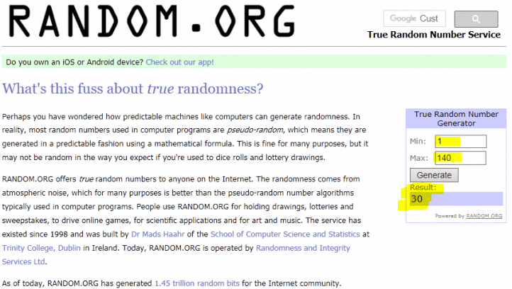 Random.org - Sorteo Marzo 2017 - Casa Babel